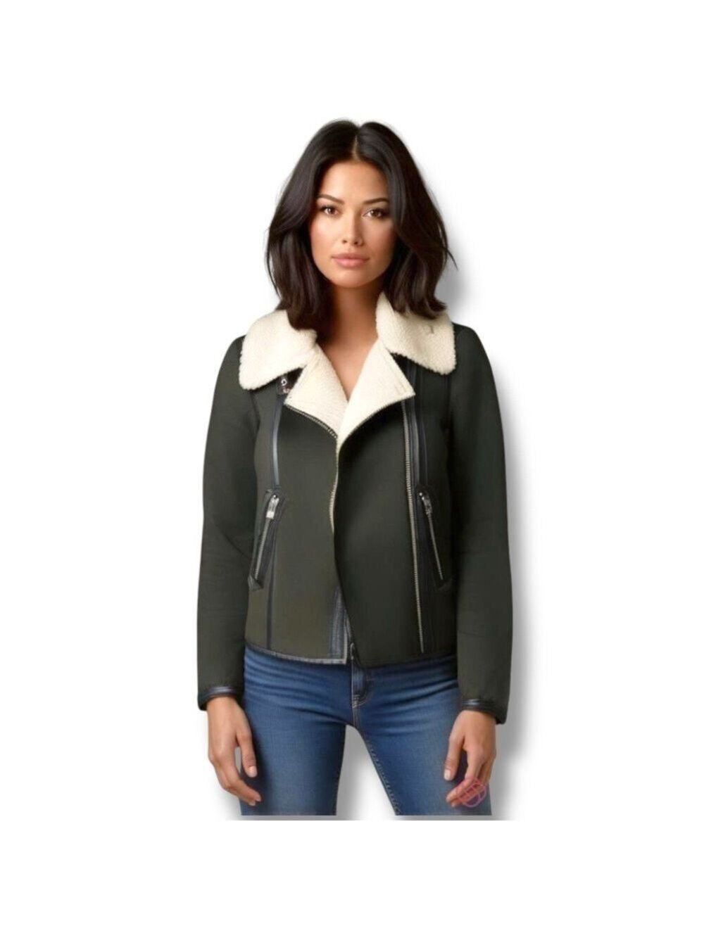 Aviator Bomber Jacket Coat Khaki Army Green Women’s Size XS